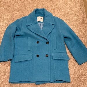 Zara Women's Oversize Turqiose Pea Coat *blogger favorite*